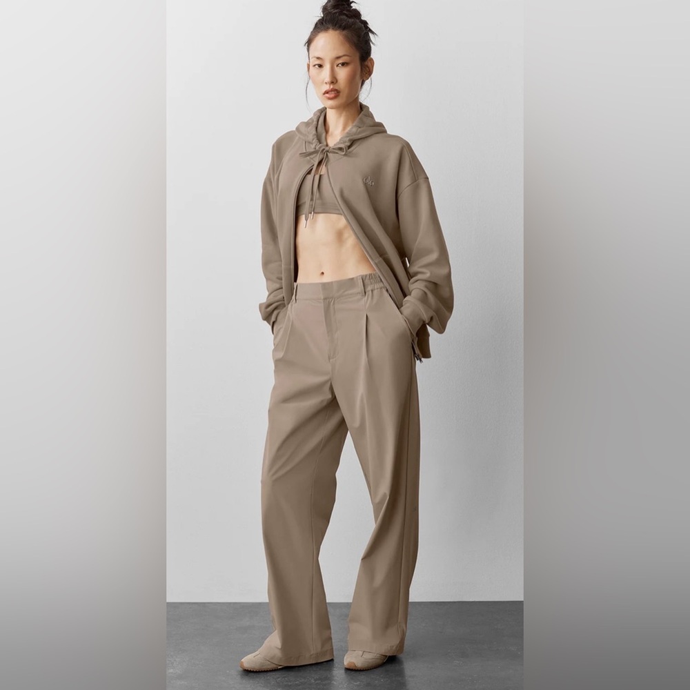 ALO Yoga Taupe Wide-Leg Trousers